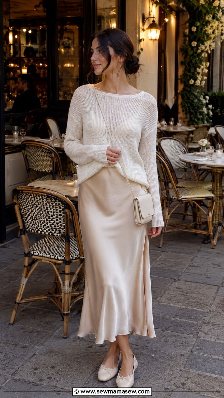 Slip Dress With Lightweight Knit Layer - 30 Parisian spring outfits
