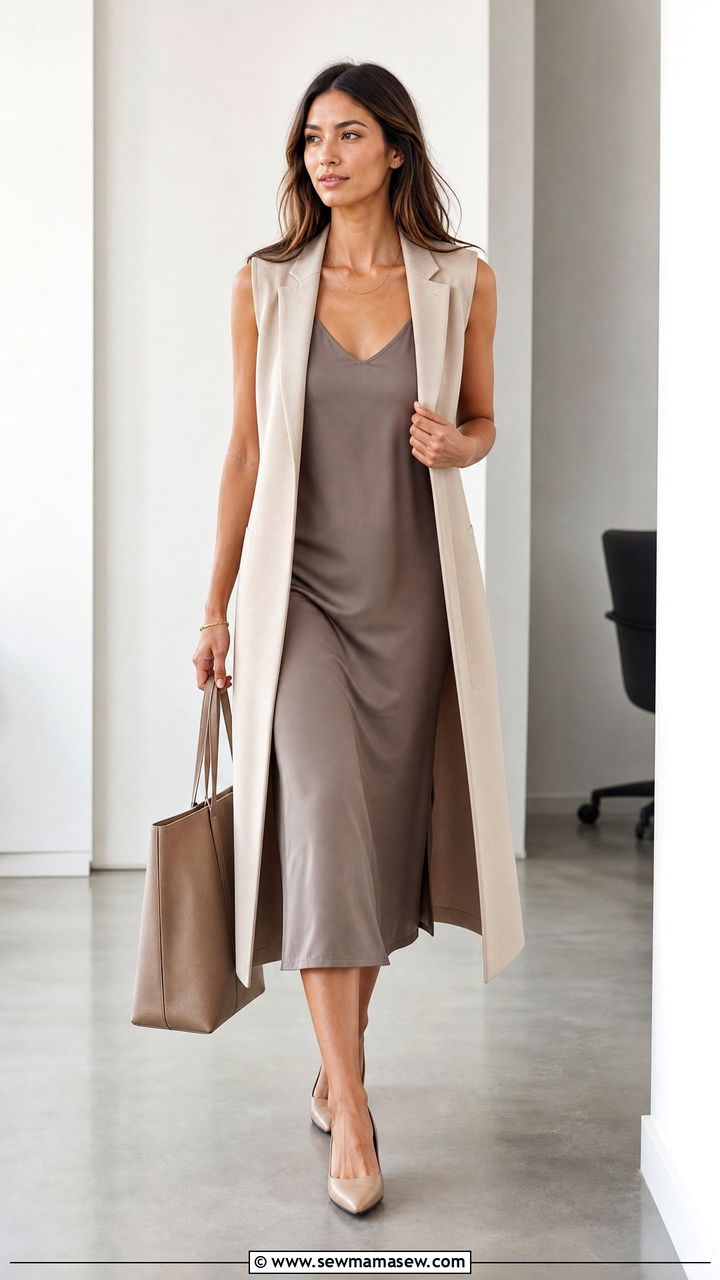 Slip Dress With Minimalist Jewelry For Work - 25 How to style a slip dress for work