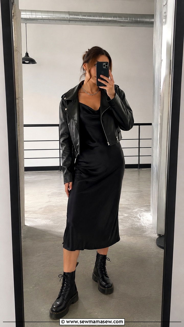 Slip Dress With Moto Jacket And Combat Boots - 20 slip dress outfits 2026