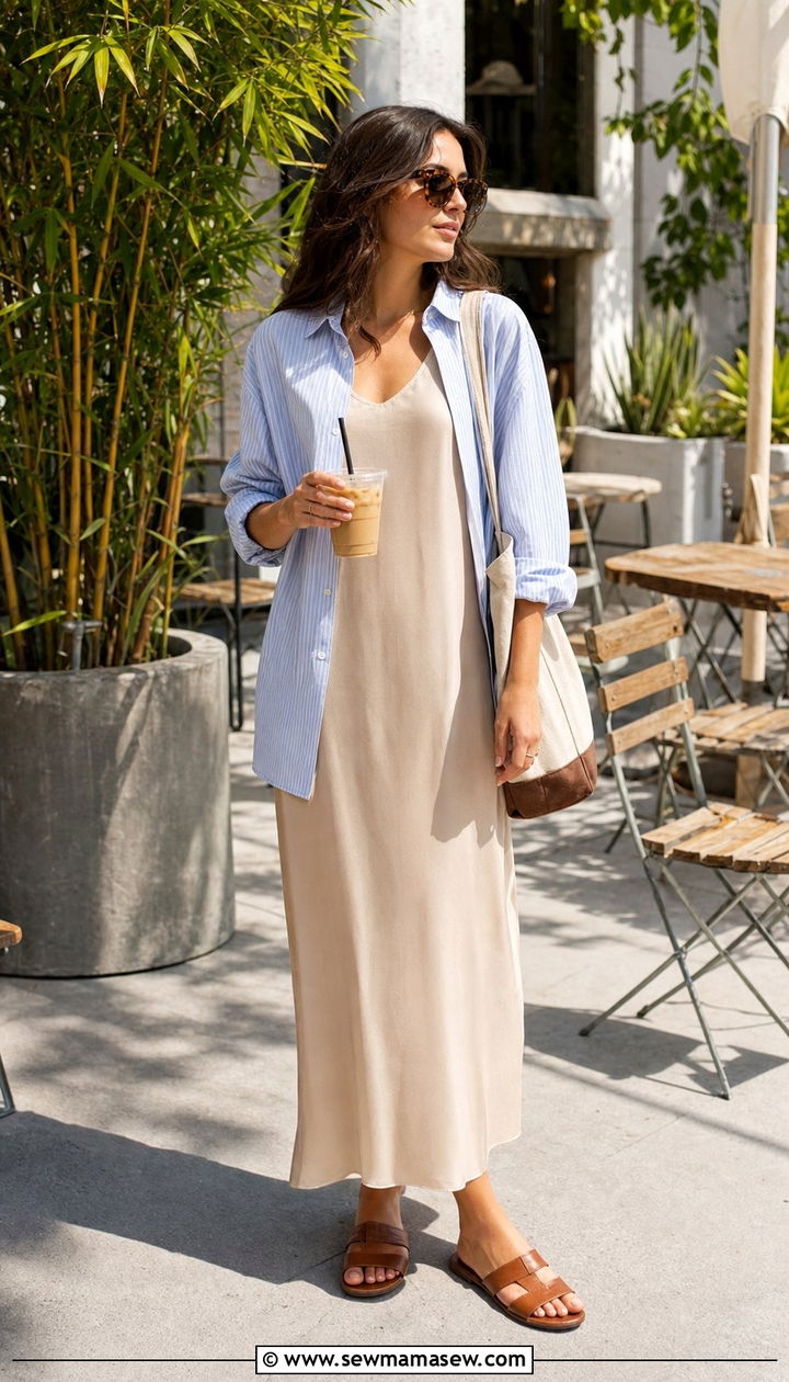 Slip Dress With Open Button Down Shirt - 25 spring slip dress outfit ideas