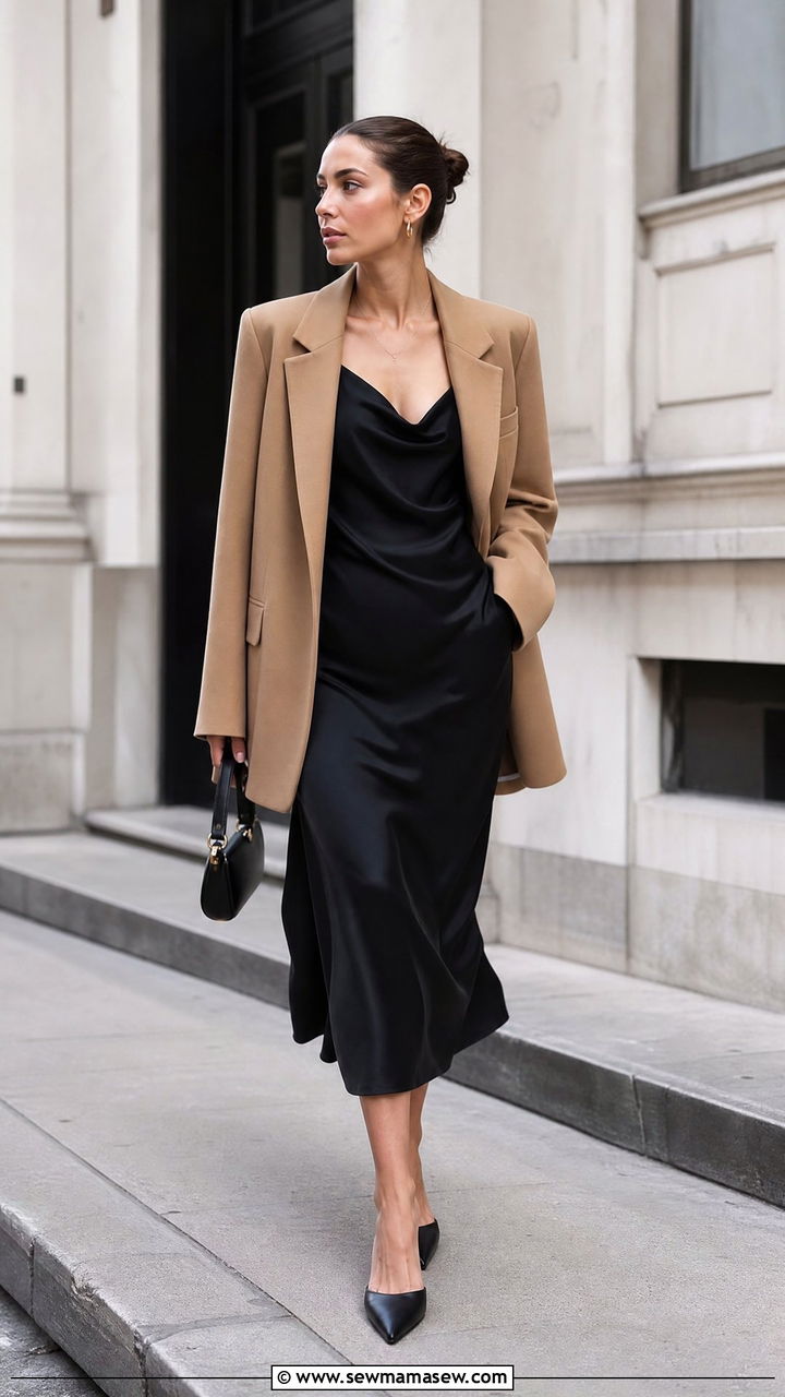 Slip Dress With Oversized Blazer - 25 chic slip dress outfit ideas