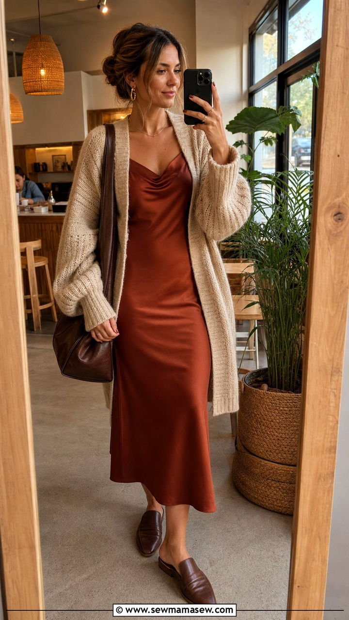 Slip Dress With Oversized Cardigan - 25 slip dress outfits aesthetic
