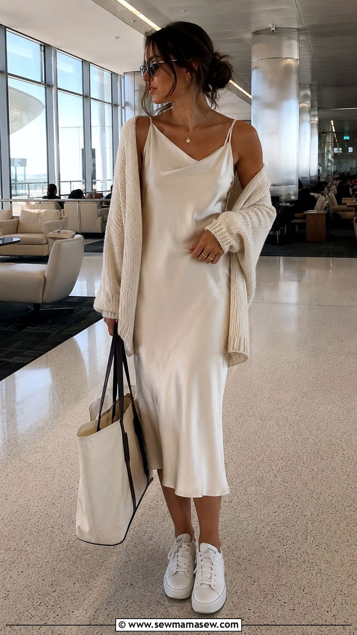 Slip Dress With Oversized Knit Sweater And Sneakers - 20 slip dress outfits 2026