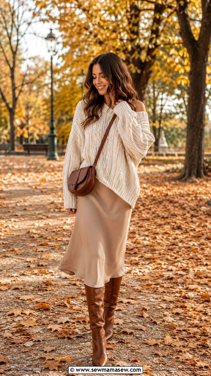 Slip Dress With Oversized Sweater - 30 slip dress outfits
