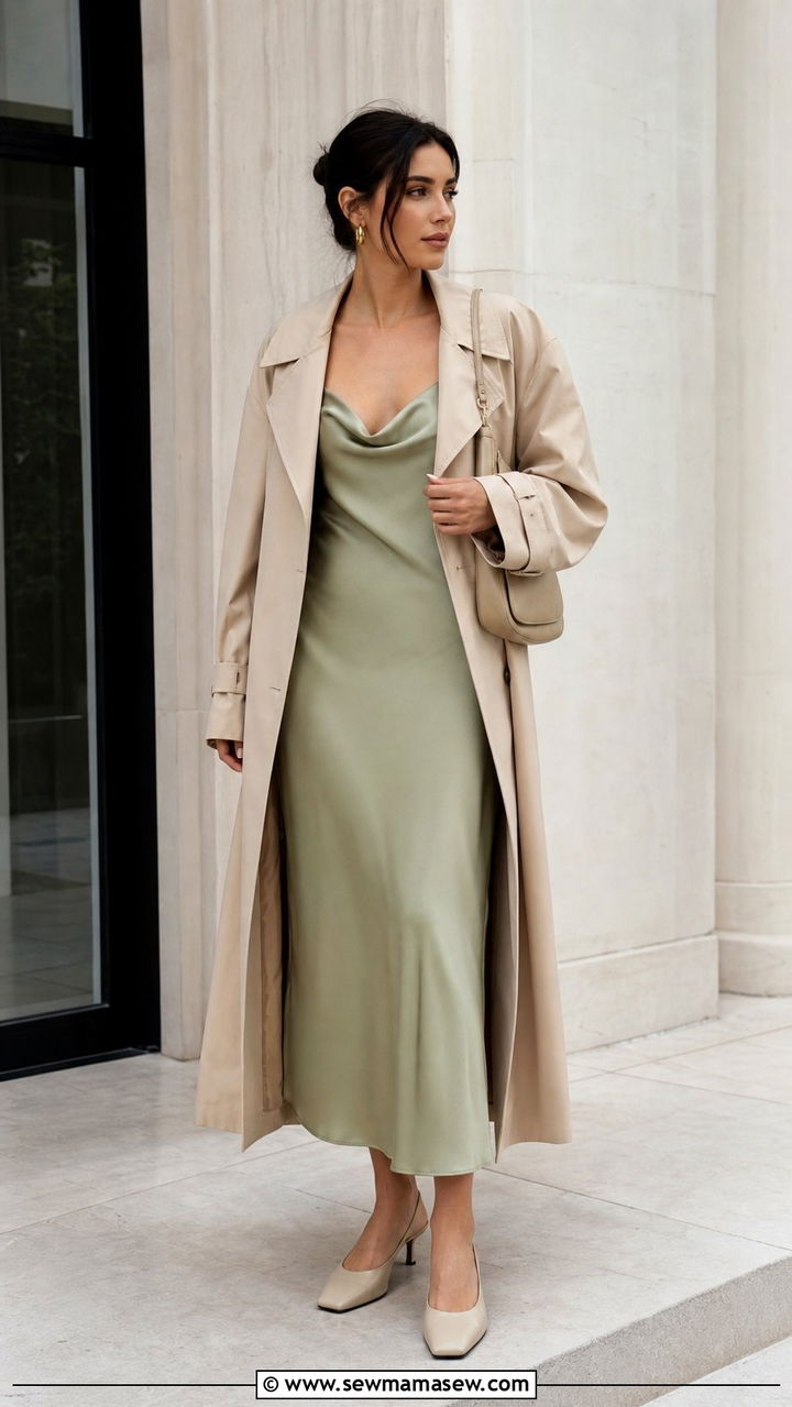 Slip Dress With Oversized Trench Coat Outfit - 25 spring summer 2026 outfits to copy