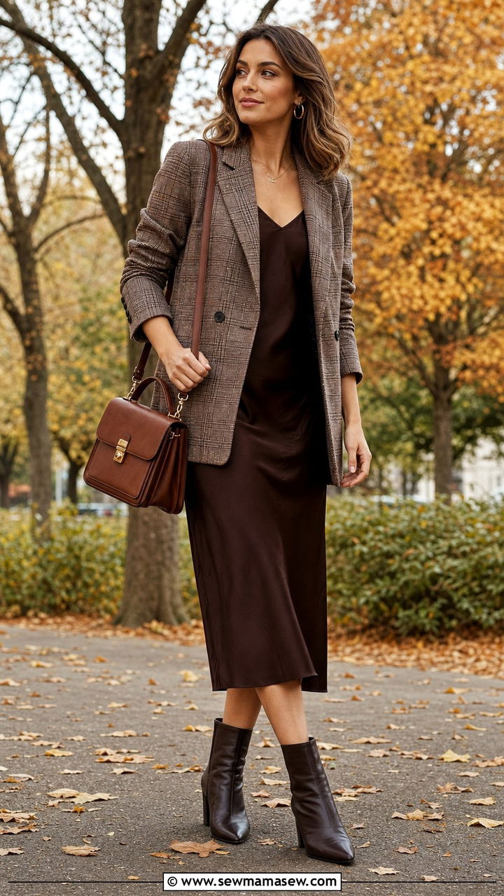 Slip Dress With Plaid Blazer - 25 Slip dress outfit ideas with a blazer