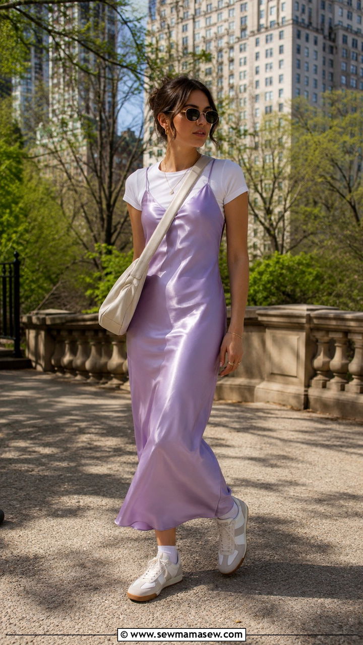 Slip Dress With Retro Sneakers - 30 spring trendy outfit ideas