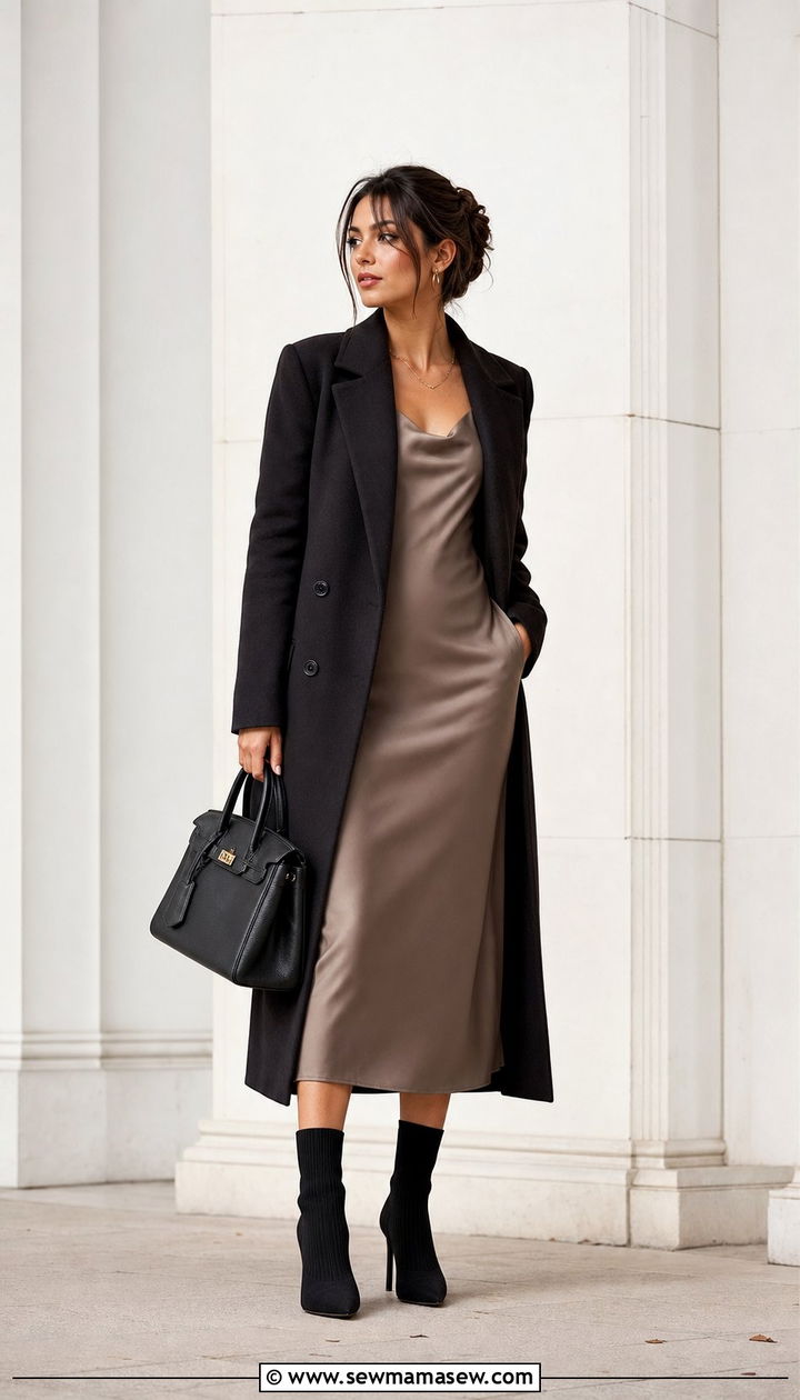 Slip Dress With Sleek Sock Boots - 25 Slip dress outfit ideas with boots