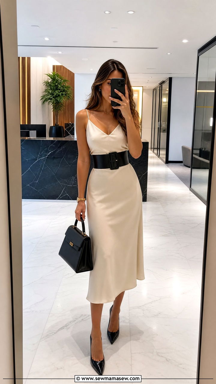 Slip Dress With Statement Belt - 30 slip dress outfits