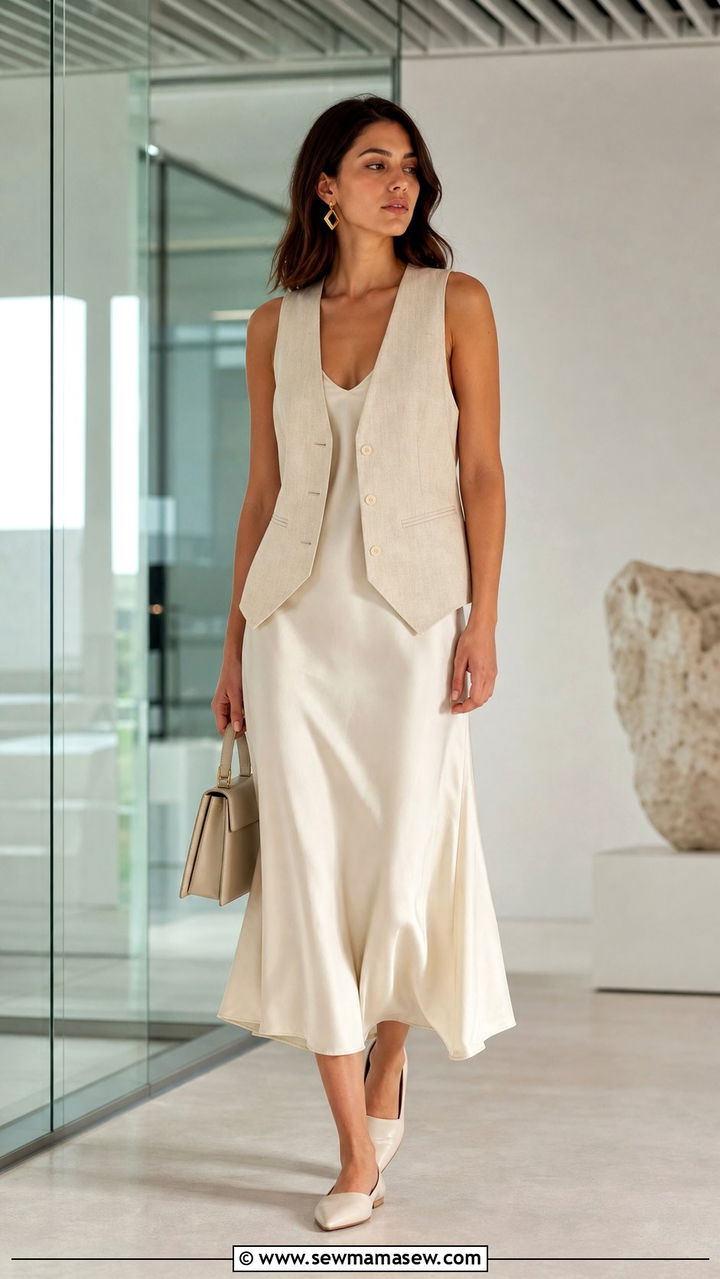 Slip Dress With Tailored Vest - 25 spring slip dress outfit ideas