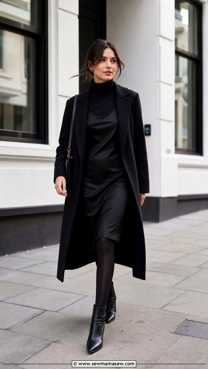 Slip Dress With Tights and Ankle Boots - 25 chic slip dress outfit ideas