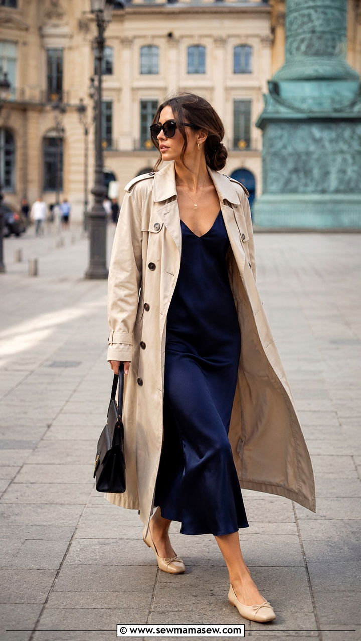 Slip Dress With Trench Coat - 20 slip dress outfits inspo