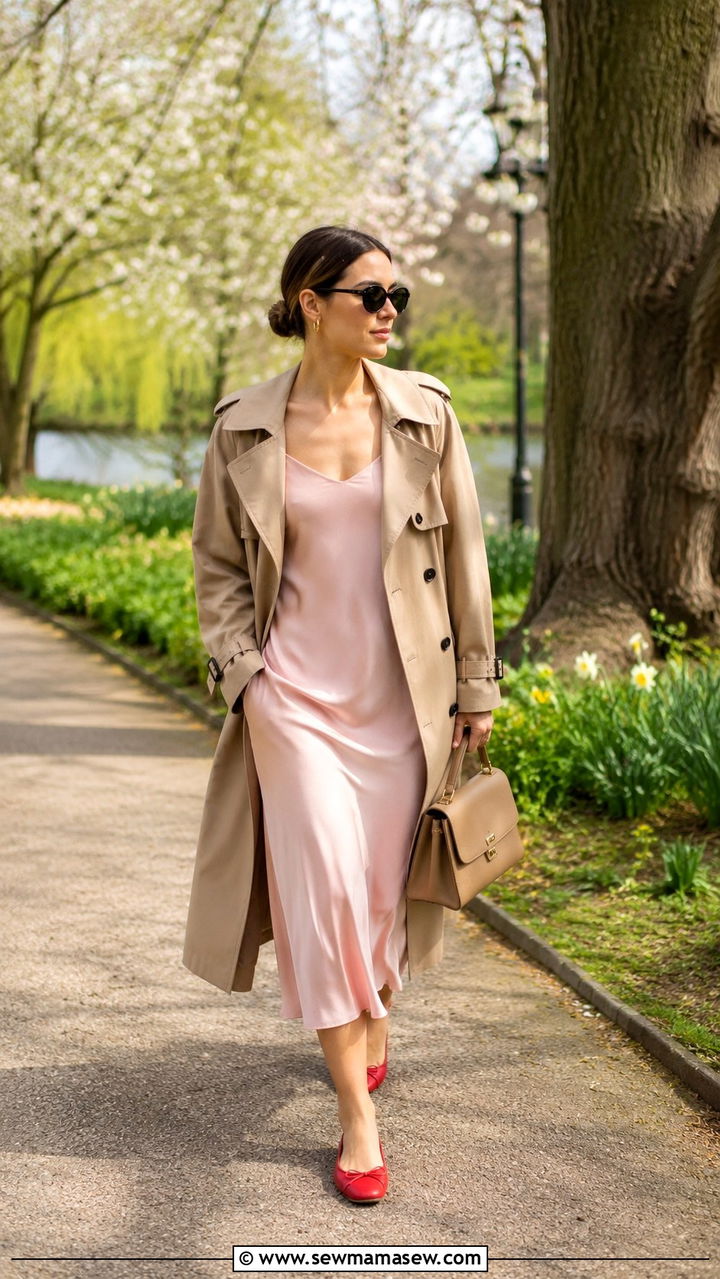 Slip Dress With Trench Coat And Ballet Flats - 20 slip dress outfits 2026