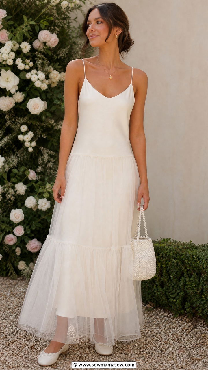 Slip Dress With Tulle Skirt Overlay And Ballet Flats - 25 How to style a slip dress for a wedding