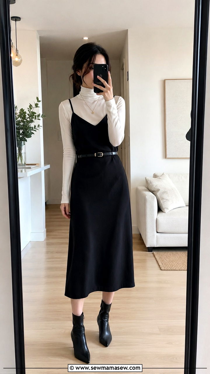 Slip Dress With Turtleneck Layer - 30 transitional petite outfit ideas
