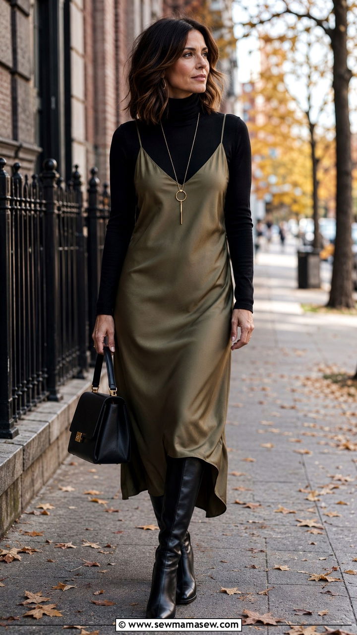 Slip Dress With Turtleneck Layering Outfit - 30 Outfit ideas for Gen X women