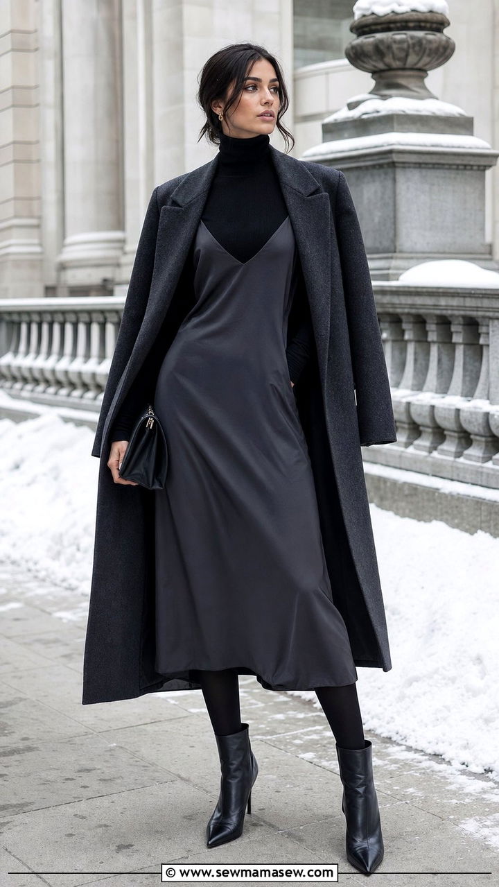 Slip Dress With Turtleneck Underneath - 25 classy slip dress outfits