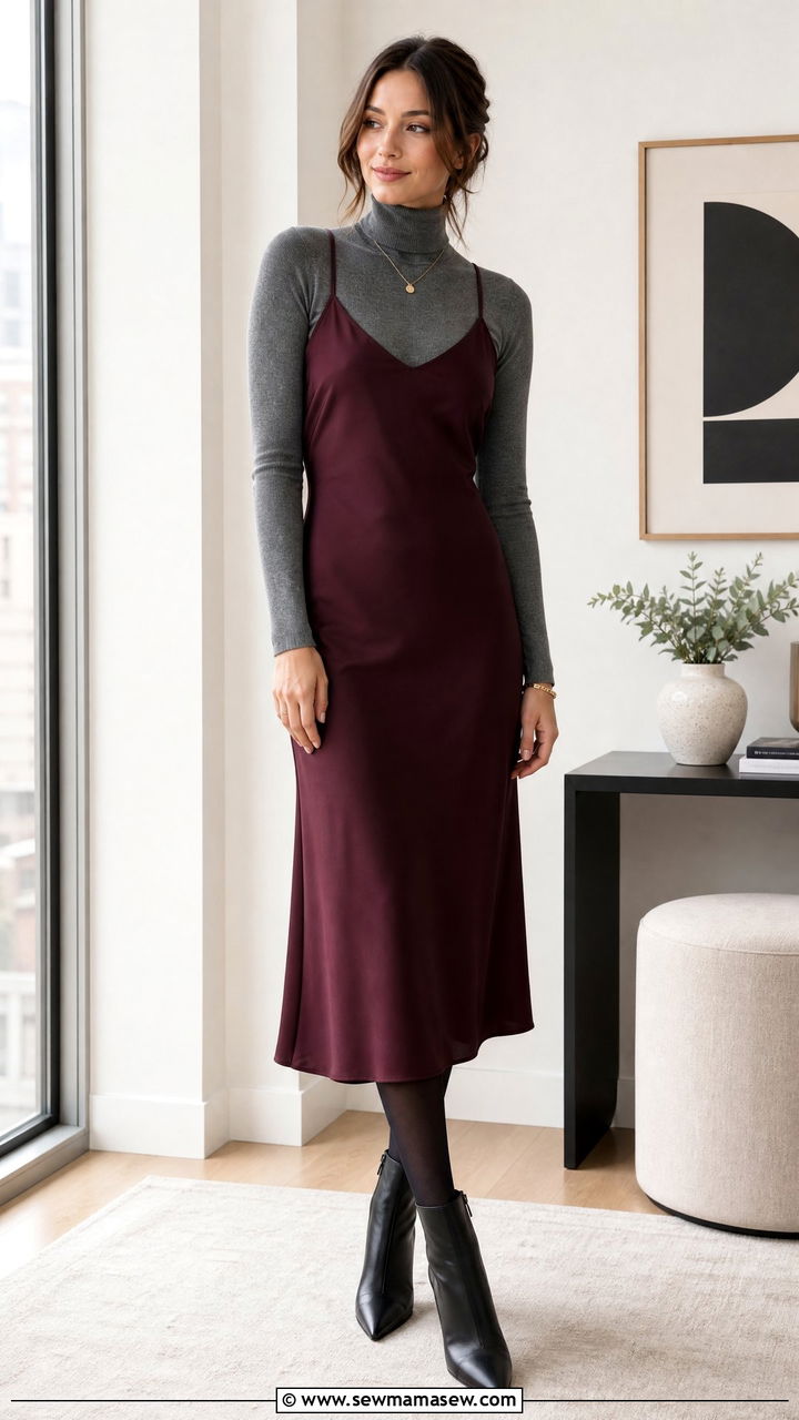 Slip Dress With Turtleneck Underneath - 25 How to style a slip dress for work
