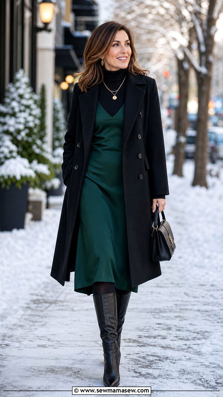 Slip Dress With Turtleneck Underneath Winter Outfit Over 40 - 25 slip dress outfits for women over 40