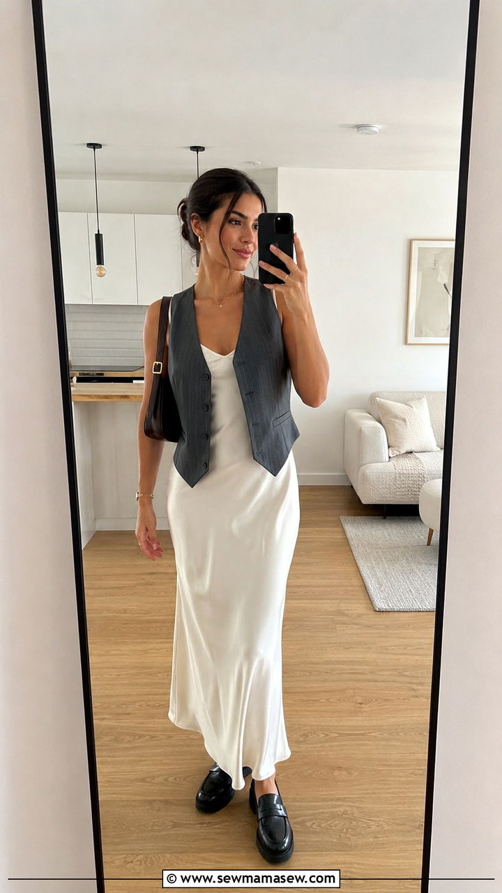 Slip Dress With Waistcoat And Loafers - 20 slip dress outfits 2026