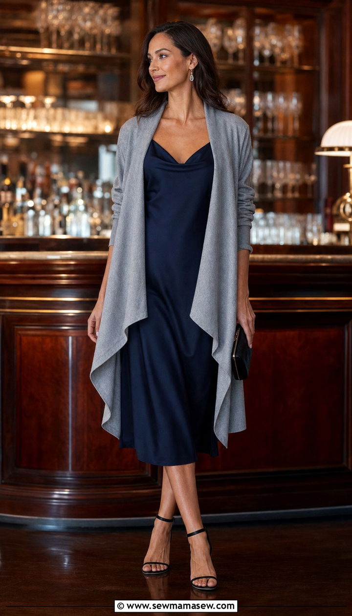 Slip Dress With Waterfall Cardigan And Ankle Strap Heels - 25 Slip dress outfit ideas with a cardigan