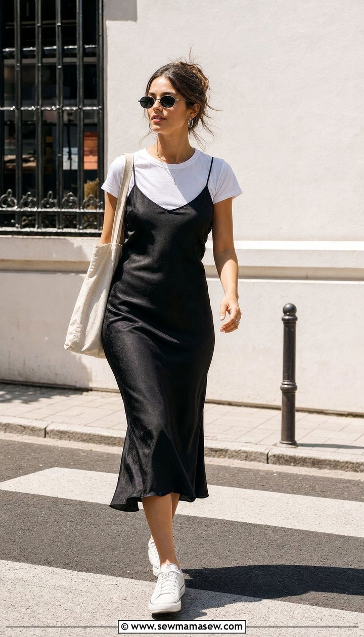 Slip Dress With White T Shirt Outfit - 25 slip dress outfits aesthetic