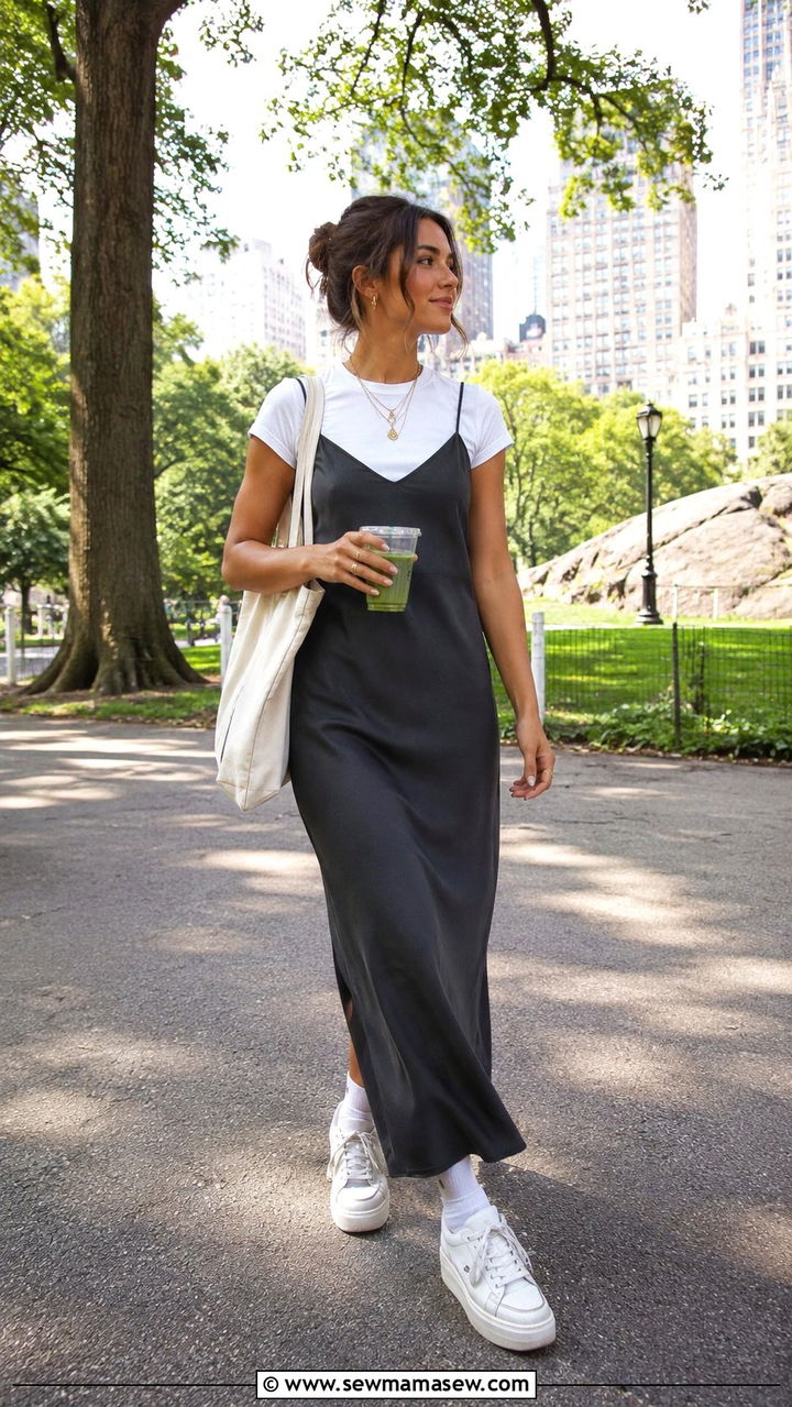 Slip Dress With White Tee Underneath - 30 how to style slip dress outfits