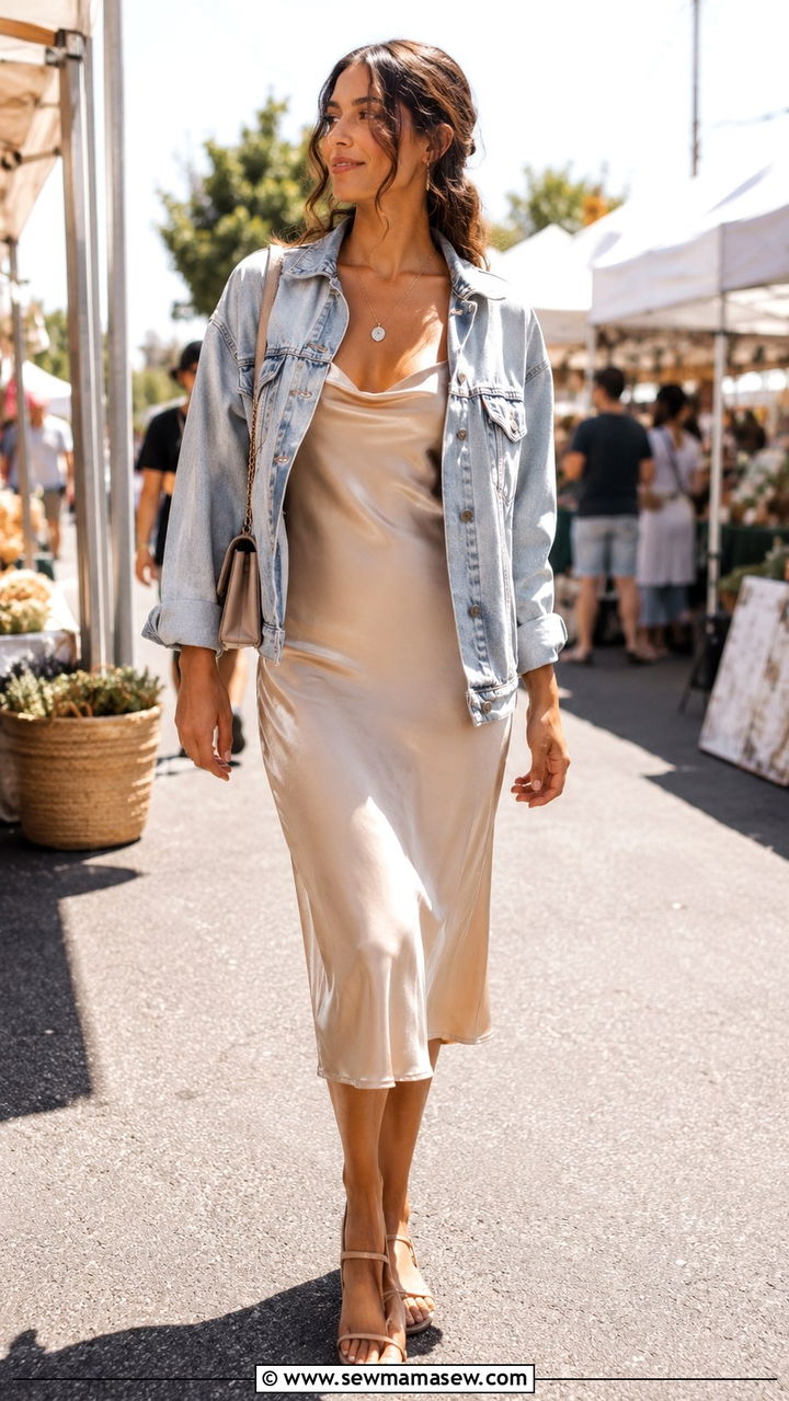 Slip Dress With a Denim Jacket and Flat Sandals - 25 2026 outfits casual