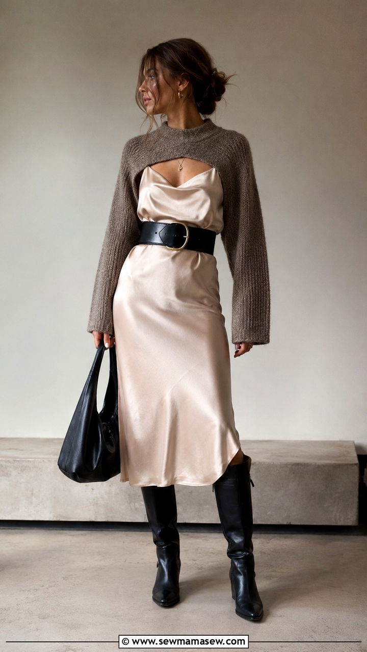 Slip Dress With a Wide Leather Statement Belt - 30 Statement belt outfit ideas