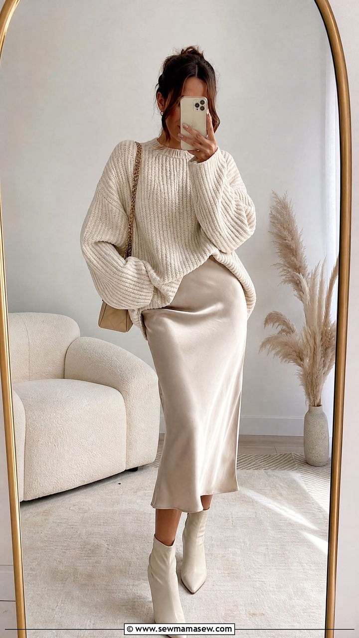 Slip Dress and Chunky Knit Sweater Outfit - 25 fashion inspo outfits ideas