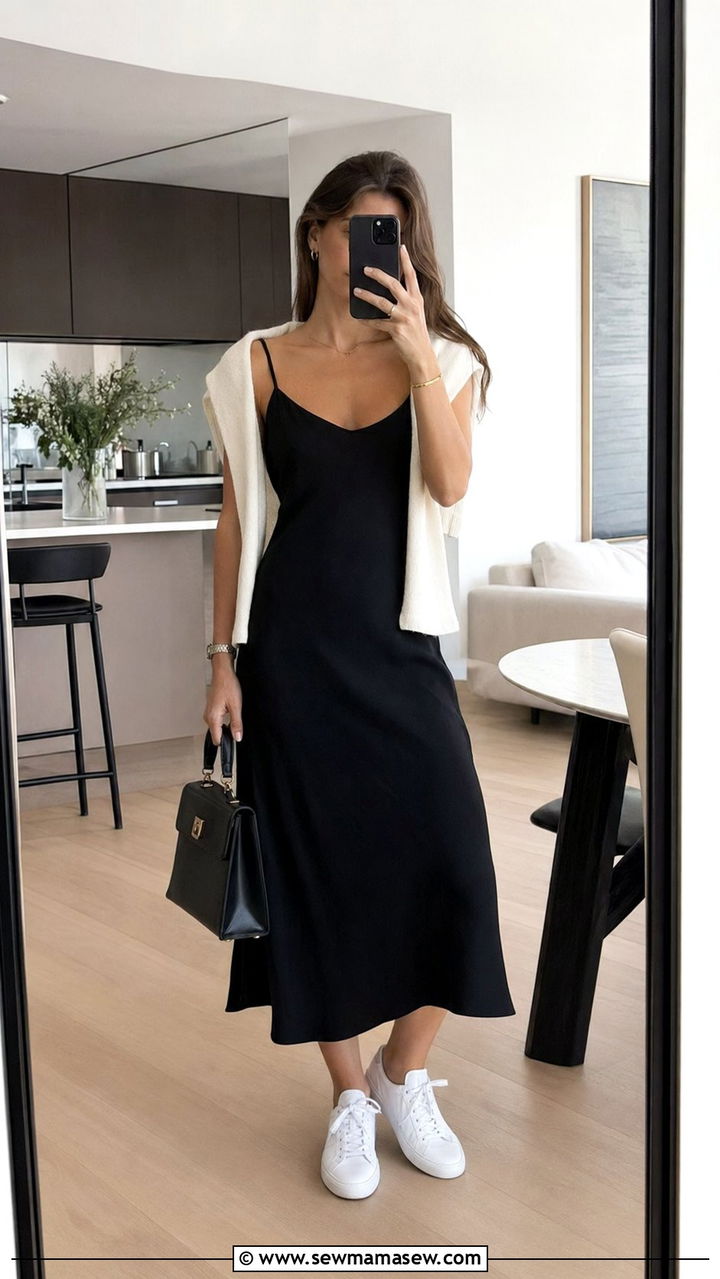 Slip Dress and White Sneakers Outfit - 35 90s outfits ideas