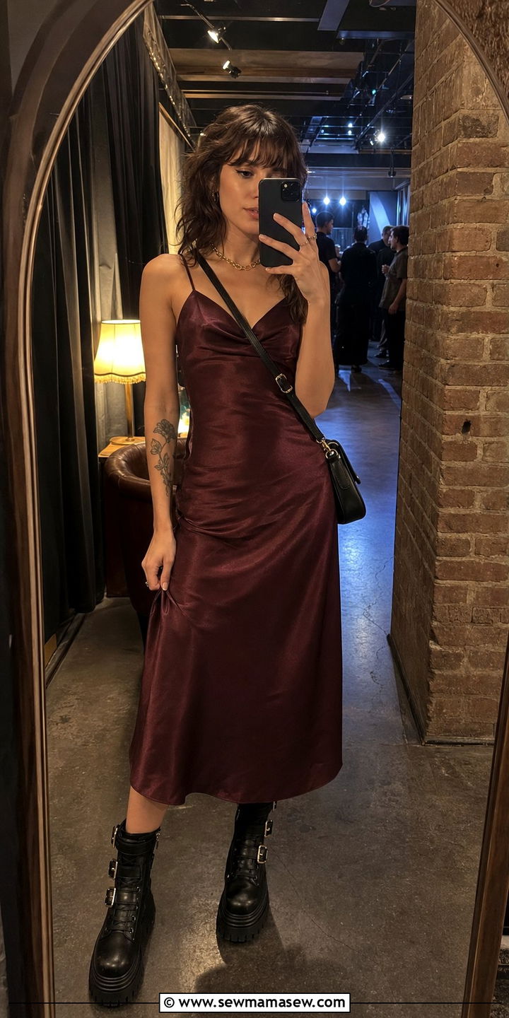 Slip Dress with Black Combat Boots Concert Outfit - 25 concert outfits inspo
