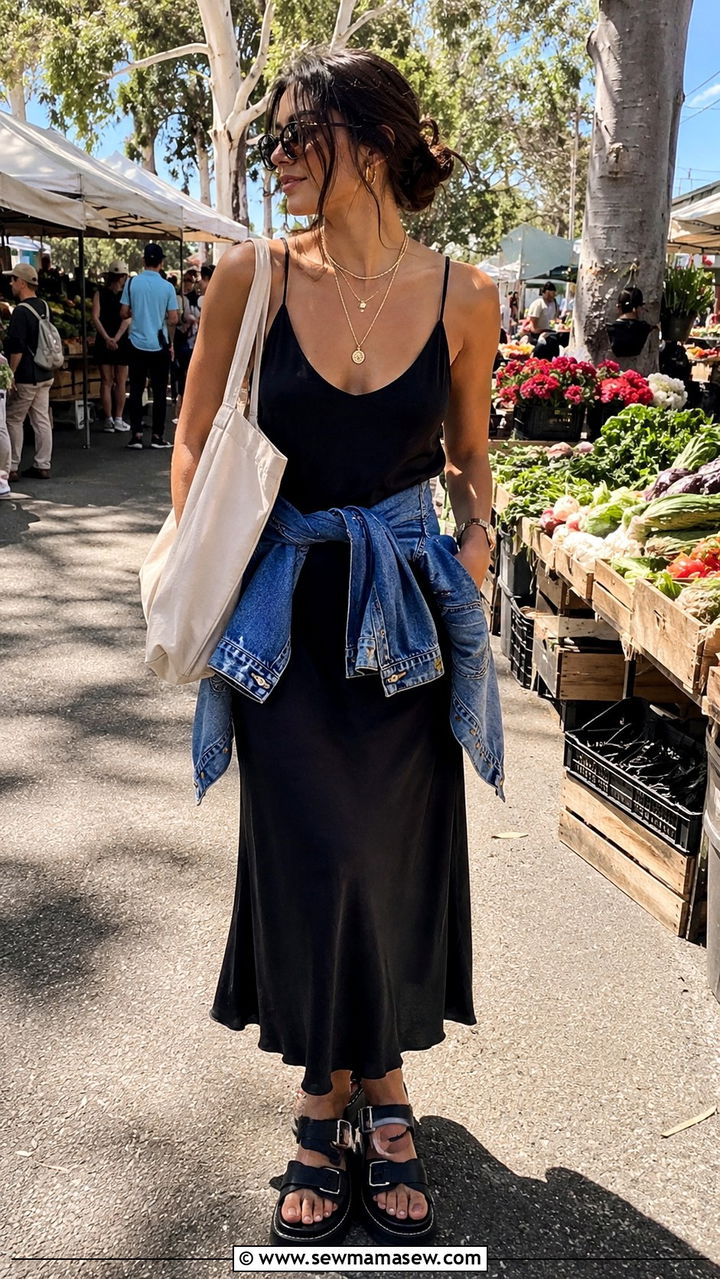 Slip Dress with Chunky Sandals - 30 How to style a slip dress in summer