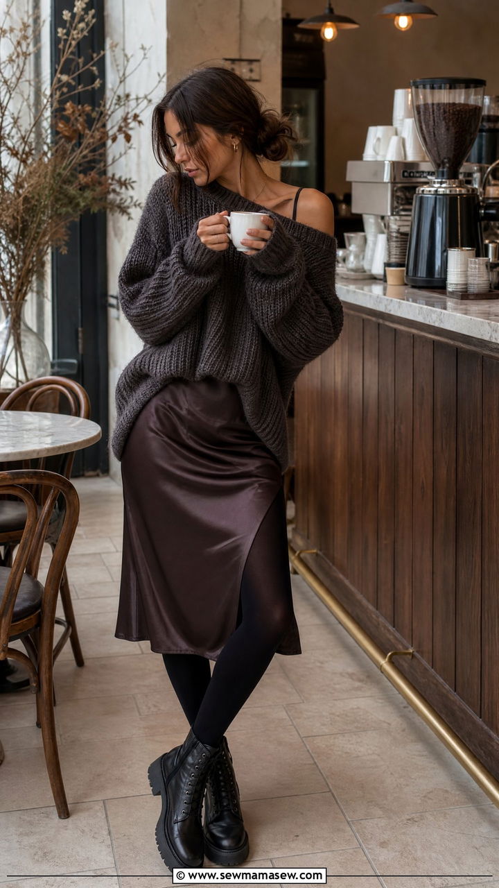 Slip Dress with Chunky Sweater Outfit - 25 how to style dress outfits
