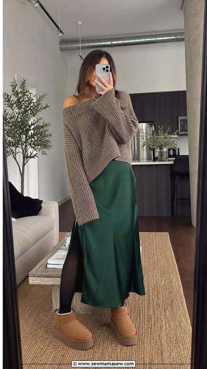 Slip Dress with Chunky Ugg Boots Outfit - 25 Uggs with dress outfit ideas