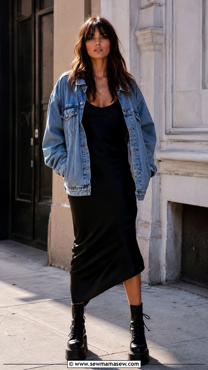 Slip Dress with Combat Boots Grunge Outfit - 20 grunge capsule wardrobe outfits