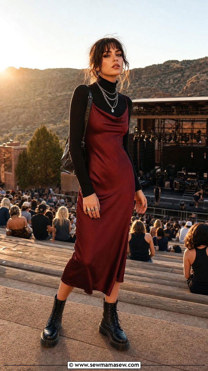 Slip Dress with Combat Boots Outfit - 25 concert outfits Pinterest