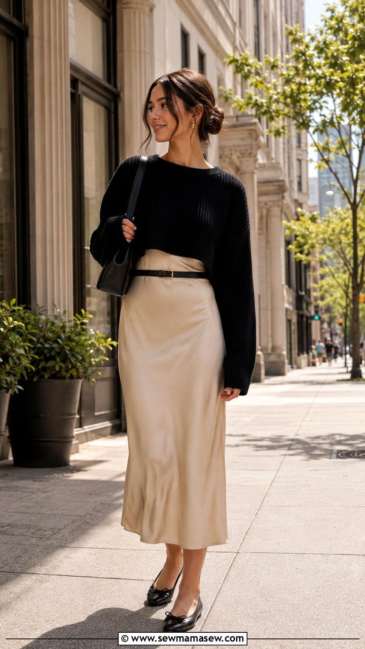 Slip Dress with Cropped Sweater - 30 slip dress outfits ideas