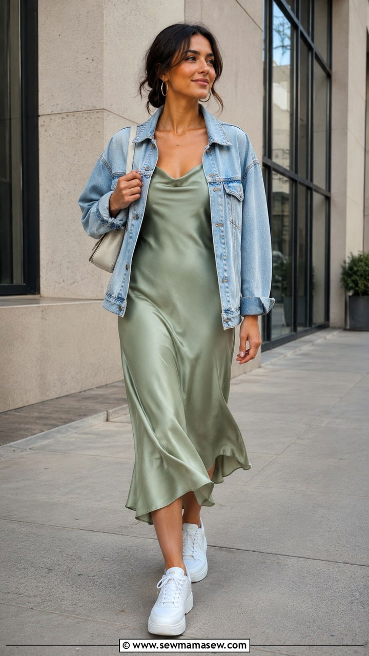 Slip Dress with Denim Jacket - 30 How to style a slip dress in summer