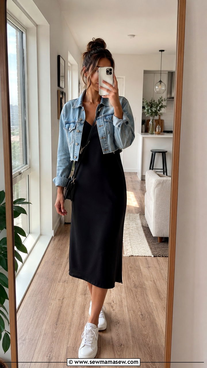 Slip Dress with Denim Jacket - 30 slip dress outfits ideas