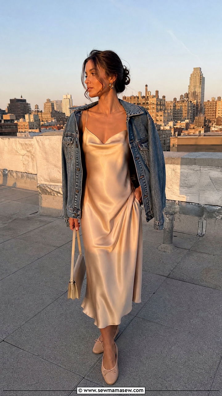 Slip Dress with Denim Jacket Outfit - 30 summer hot weather outfit ideas
