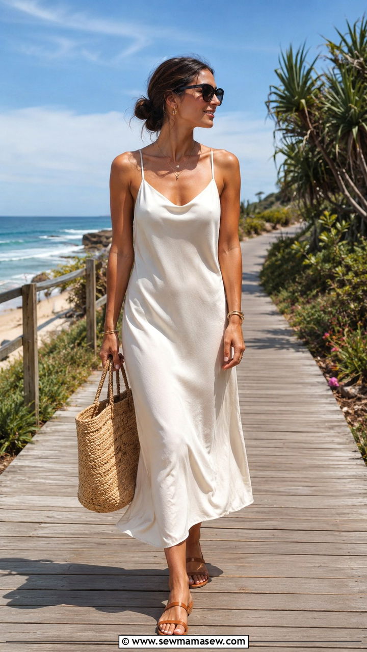 Slip Dress with Flat Sandals - 30 slip dress outfits ideas
