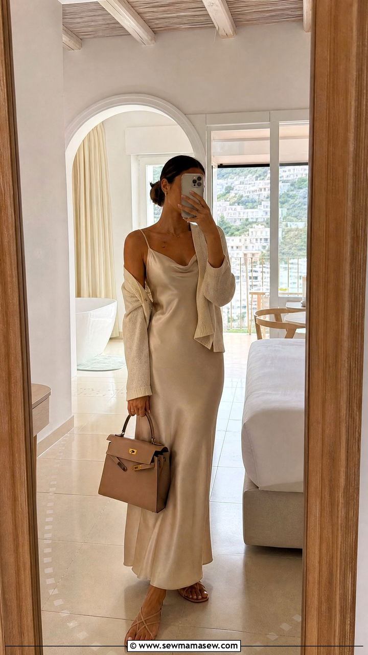 Slip Dress with Lightweight Cardigan for Day to Night Ease - 35 Italy vacation outfit ideas 2026