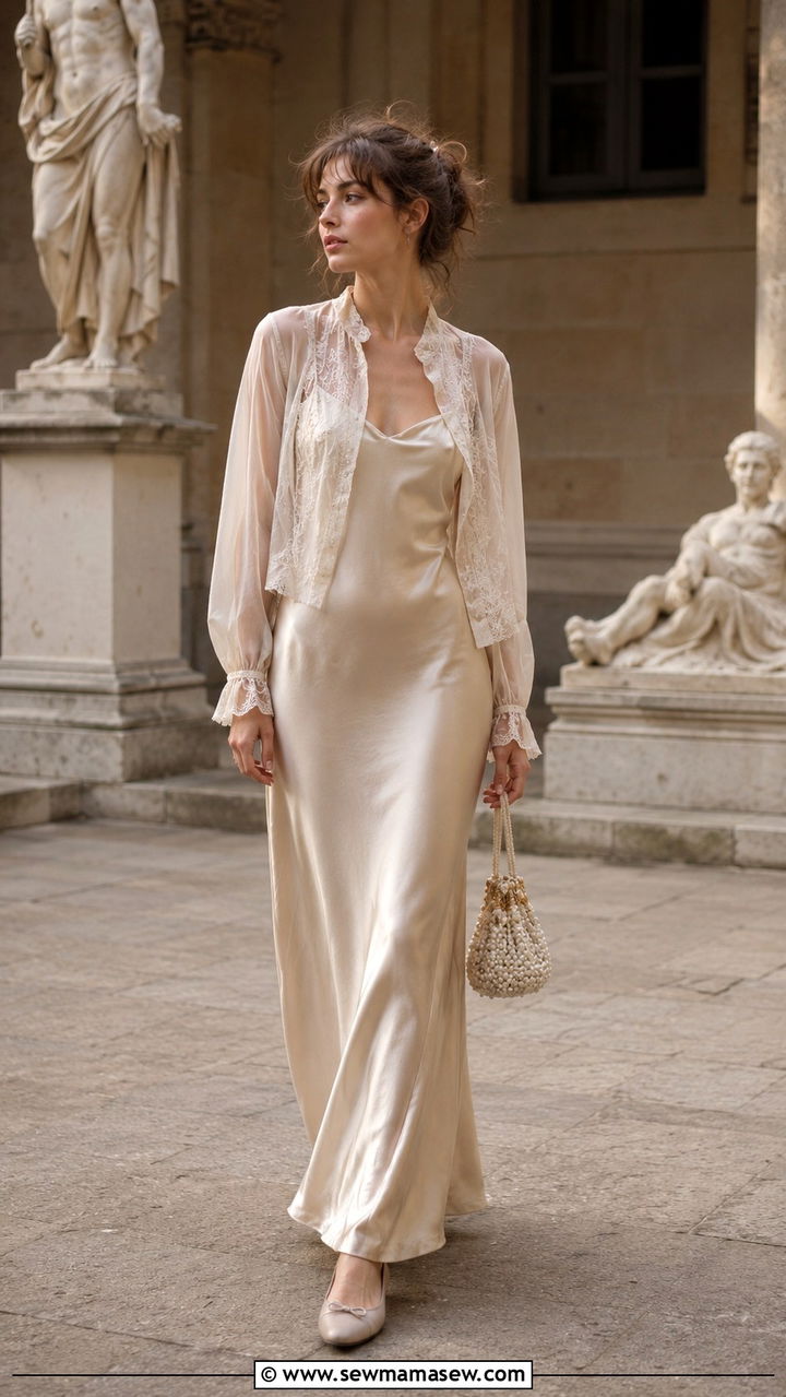 Slip Dress with Sheer Blouse Layering - 30 Romantic academia outfit ideas
