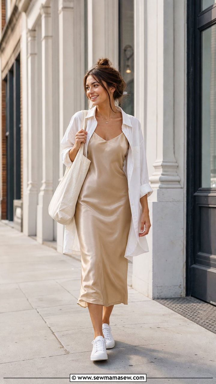 Slip Dress with Sneakers or Flats - 35 casual dinner outfits