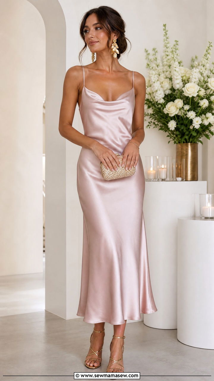 Slip Dress with Strappy Heeled Sandals and Statement Earrings - 25 Spring outfits with slip dresses