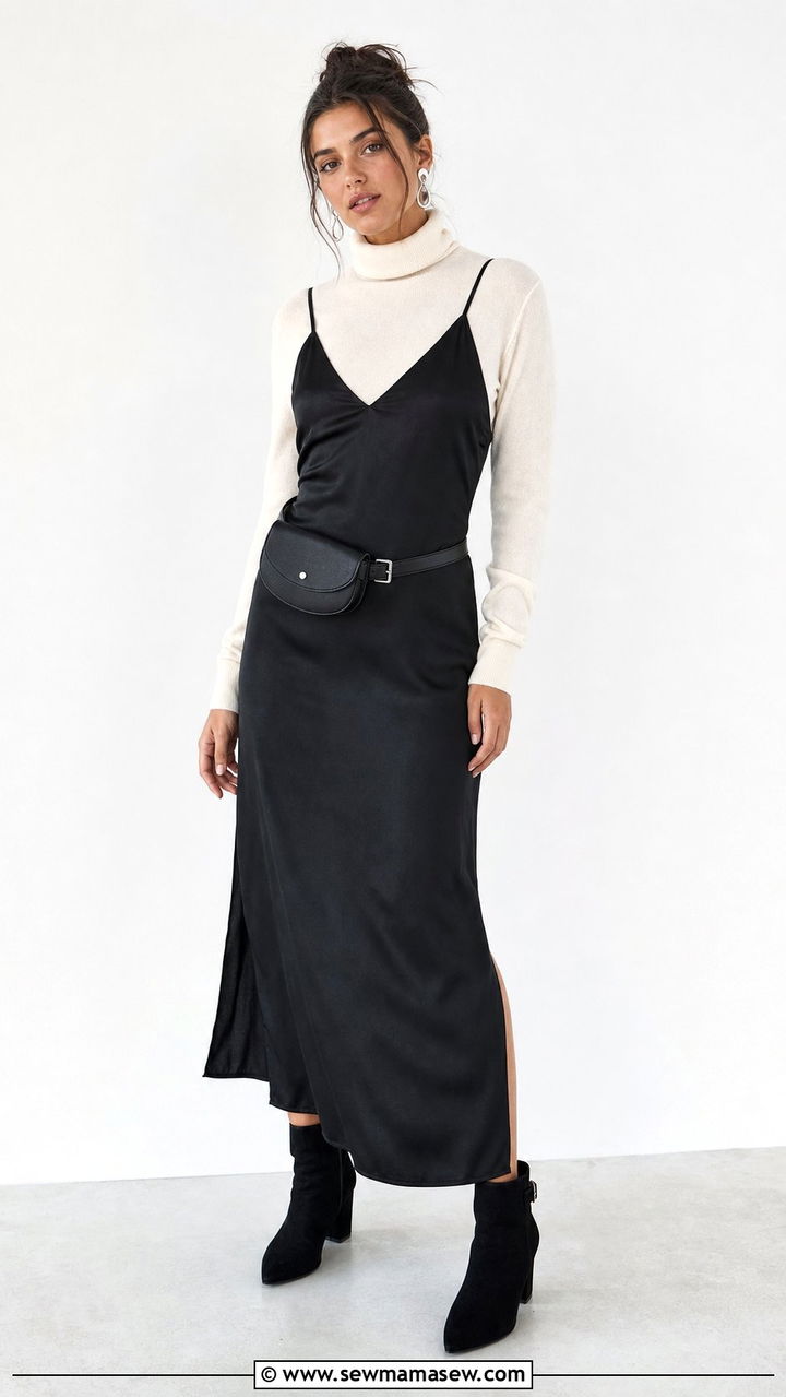 Slip Dress with Turtleneck and Ankle Boots Outfit - 25 Cross season outfit ideas