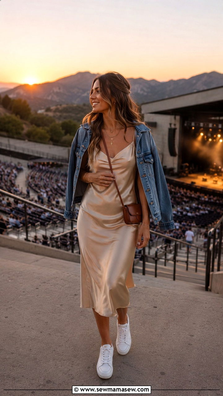 Slip Dress with White Sneakers Outfit - 20 Amphitheater concert outfit ideas