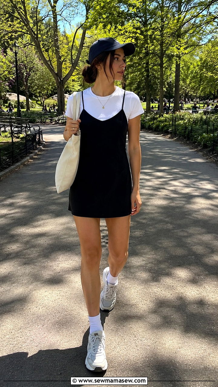 Slip Dress with White T Shirt Underneath - 30 Slip dress outfit ideas for summer