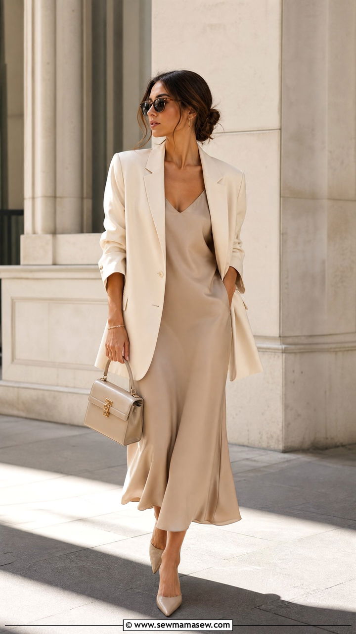 Slip Dress with an Oversized Blazer - 30 How to style a slip dress in summer